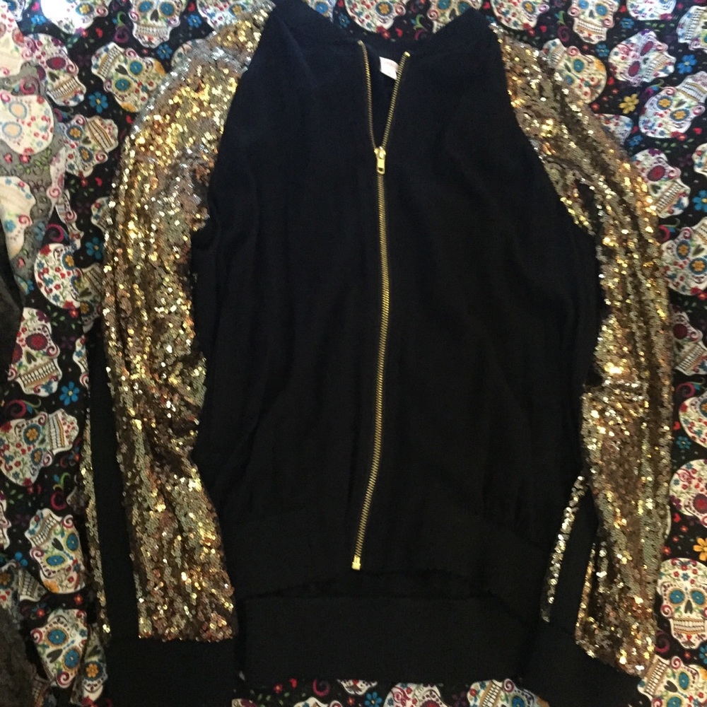 gold & black sequin jacket zip up glitter